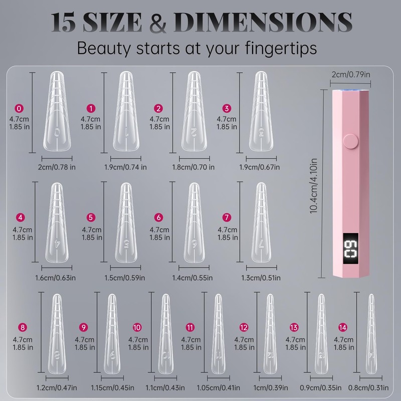 krofaue 150pcs Coffin Nail Dual Forms with UV Nail Light