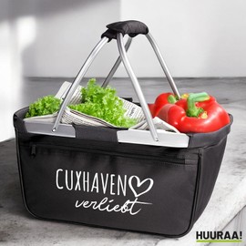 Huuraa Einkaufskorb faltbar Cuxhaven verliebt Geschenk 20 Liter Tragekorb Black Cuxhaven Geschenkidee