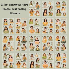 90Pcs People Scrapbook Stickers for Scrapbooking, 18 Sheets Energetic Girl Precut Fasion Women PET Sticker Book for Journaling, Junk Journal Supplies, Card Making, Collage Art, Crafts