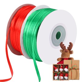 2 Rolls 3mm x 91m Christmas Ribbon,Christmas Satin Polyester Ribbon Rolls Christmas Wrapping Ribbon for DIY Craft Wrapping Xmas Ribbons and Trimmings for Christmas Party Decoration(Red and Green)