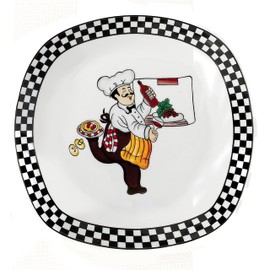 Lorren Home Trends Porcelain 20 Piece Square Dinnerware Set Service for 4-Chef Design, Black