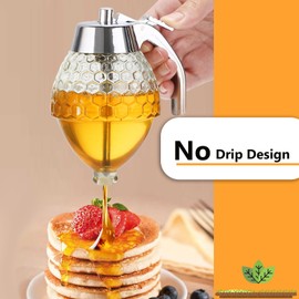 Timtopno Honey Dispenser, Glass Honey Dispenser No Drip, Honey Pot with Stand, 8 oz Honey Jar, Maple Syrup Honey Container, Elegant Honeycomb Design for Home Decor for Any Occasion