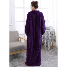 Hellomamma Womens Robes Warm Plush Winter Robe, Zip up Long Fleece Bath Robes Female, Zipper Bathrobes for Women