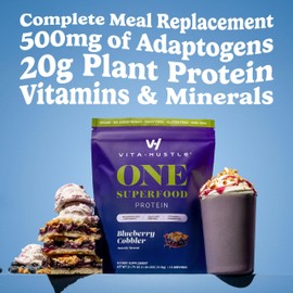 VitaHustle ONE Meal Replacement Shake - Plant Based Protein Powder by Kevin Hart - Vegan, Meal Replacement Powder with Superfoods, Vitamins, Adaptogens & Probiotics - Blueberry, 15 Servings