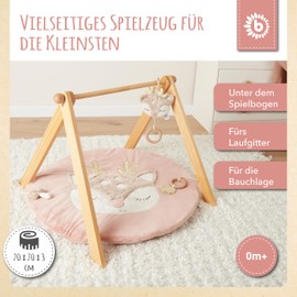 Bieco Baby Crawling Blanket Diameter 70 cm, Deer Motif Activity Blanket Baby, Crawling Mat for Baby, Suitable for Baby Play Arch, Plush Baby Play Mat, Crawling Mat for Play Trapeze