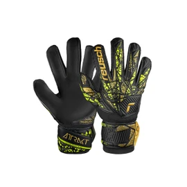 Reusch Attrakt Infinity Finger Support Junior Goalkeeper Gloves for Children, Ideal for Artificial Grass, 5, Black/Gold/Yellow