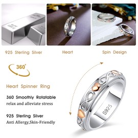 MYBELLNA Fidget Ring for Anxiety for Women 925 Sterling Silver Relieve Spinner Rings Eternal Love Band Ring ADHD Autism Stress Relieving for Women Mom Men