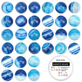 100Pcs Natural Crystal Beads Stone Gemstone Round Loose Energy Healing Beads with Free Crystal Stretch Cord for Jewelry Making (Blue Agate, 8MM)
