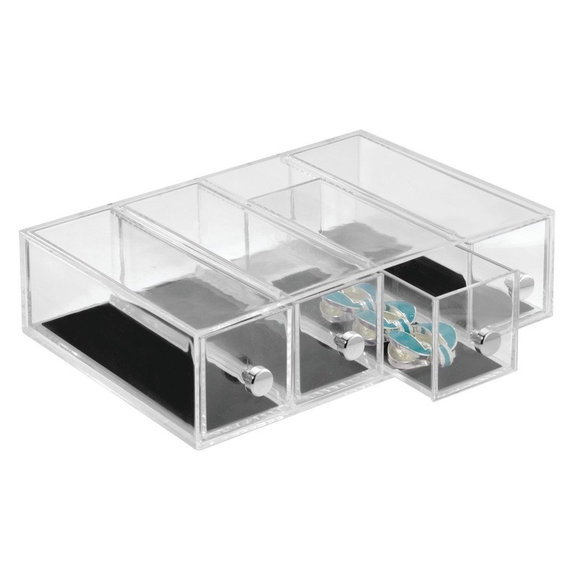 InterDesign Clarity 4 Drawer Flip Tower Jewelry Box, Clear