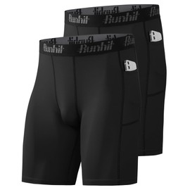 Runhit Compression Shorts Men Spandex Performance Athletic Shorts Workouts Sports Running Underwear with Pocket Black