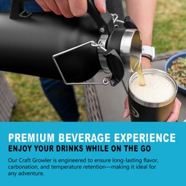 DrinkTanks Craft Growler – 32 oz Vacuum Insulated Stainless Steel Leakproof Beer Growler with Handle, Thermal Tumbler for Coffee, Kombucha, Soda, Wine, Carbonated Drinks – BPA-Free, Obsidian