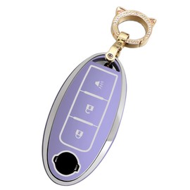 SANRILY Soft TPU Sliver-Edge 3 Button Key Fob Cover for Nissan Rogue Murano Armada Pathfinder Accessories Keyless Key Case with Bling Keychain Purple