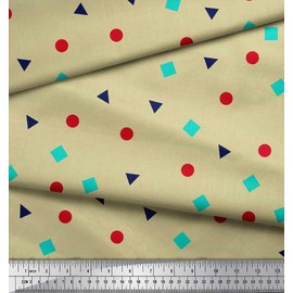 Soimoi Beige Velvet Fabric Square,Dot & Triangle Geometric Print Fabric BTY 58 Inch Wide