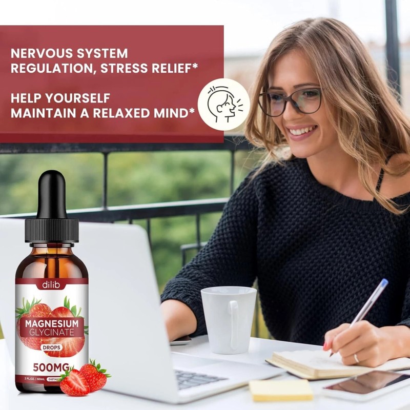 dilib Magnesium Glycinate Supplement, Liquid Magnesium Glycinate Liquid Drops 500mg-Su