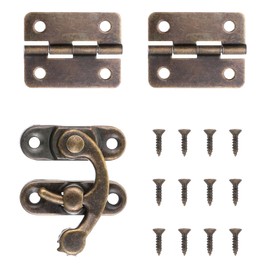 Antique Hook Hasp Latch Bronze Mini Swing Arm Clasp Latch Left Right Small Box Hinges and Retro Latchs Lock with Mounting Screws for Suitcase Jewelry Box Toolbox Decorative Cabinet Wooden Boxs