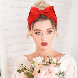 Red Fashionable Women's Bowknot Headband,Exquisite Knotted Bow Headbands for Women Headband with Double Layer Bow Red Top Knot Bow Head Band Accessories for Women Girls Hair Accessories Hair Care