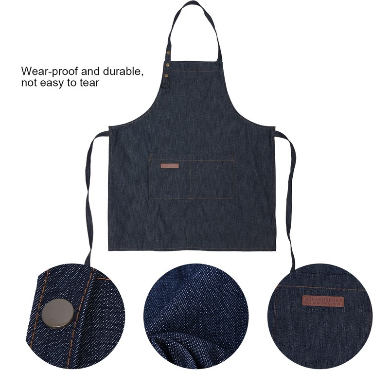 Denim Apron Baker Kitchen Restaurant Coffee Work Uniform with Front