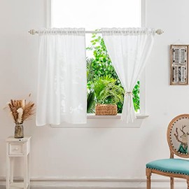 Cortinas de cocina Yancorp blancas de 24 pulgadas de largo, cortinas cortas de estilo granja estilo café con textura de lino para ventanas pequeñas de baño y lavandería (Blanco, 24" x 24")