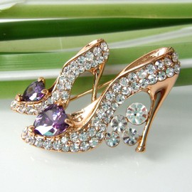 Navachi 18k Gold Plated Purple Cubic Zicon Austrian Crystal Shoes Az7786b Brooch Pin