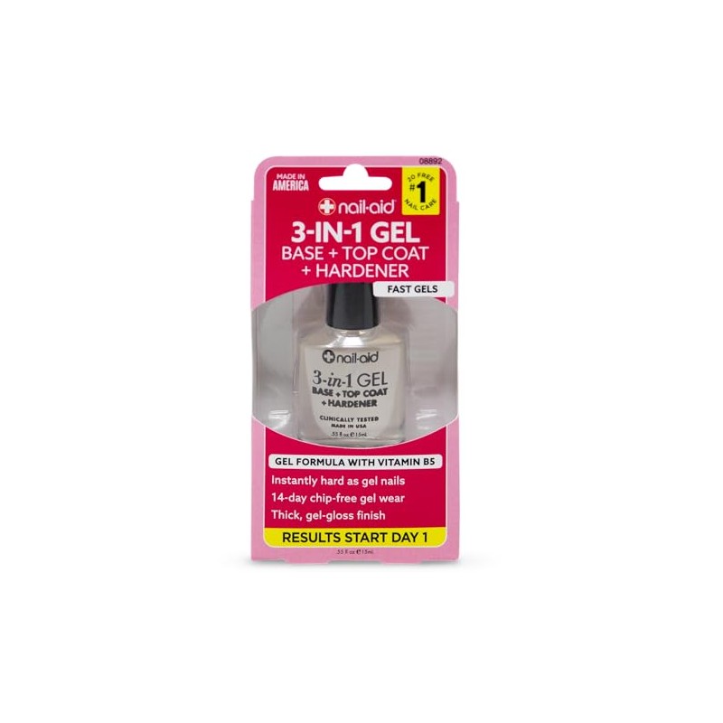 NAIL-AID 3-in-1 Gel Base + Top + Hardener, Clear, 0.55