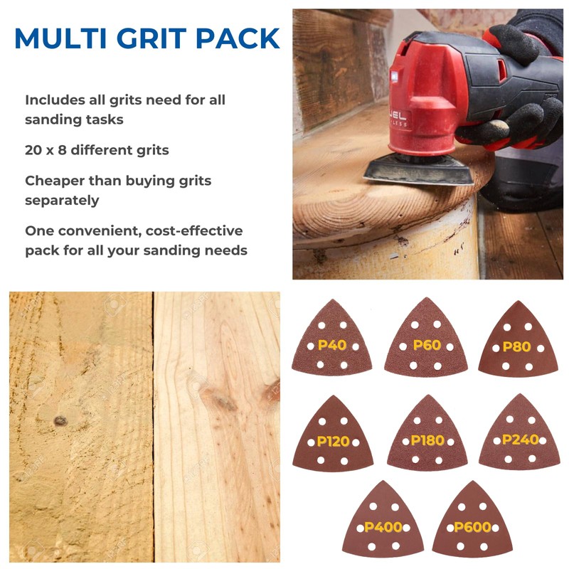 160 Pcs Detail Sanding Pads Multi Grits | 93mm Triangle