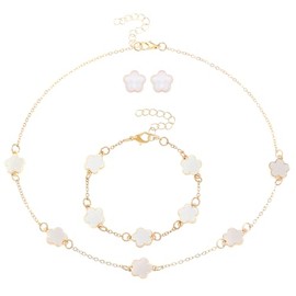 Five Leaf Lucky Clover Jewelry Sets for Women,Dainty Five Leaf Clover Flower Bracelets Five Leaf Lucky Earrings Choker Necklace Trendy Lucky Valentine's Day Jewelry Set (White)