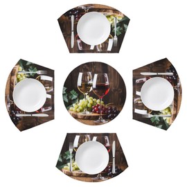 DJYQBFA Wine Round Placemat Set of 5 Wedge Placemat Centerpiece, Heat Resistant Non-Slip Round Table Mat for Dinning Decoration Home Restaurant Hotel Party