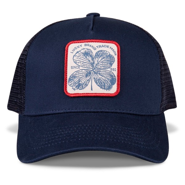 Lucky Brand Standard Trucker Hat, Clover Patch-Navy, One Size
