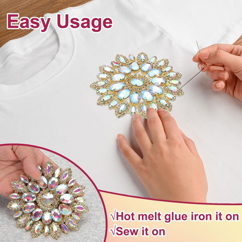 PATIKIL 4.3 Inch Rhinestone Patches, Flower Shape Applique Patches Rhinestone