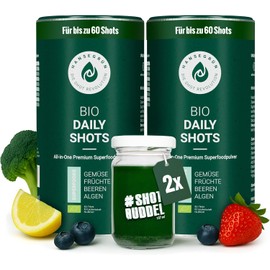 2 x Bio Daily All-in-One Shots (60 pcs.) - Superfood Powder for Immune System¹, Anti-Fatigue ², Skin & Teeth ⁴ - Antioxidant Effect 5 - 100% Real Ingredients for Quick Preparation