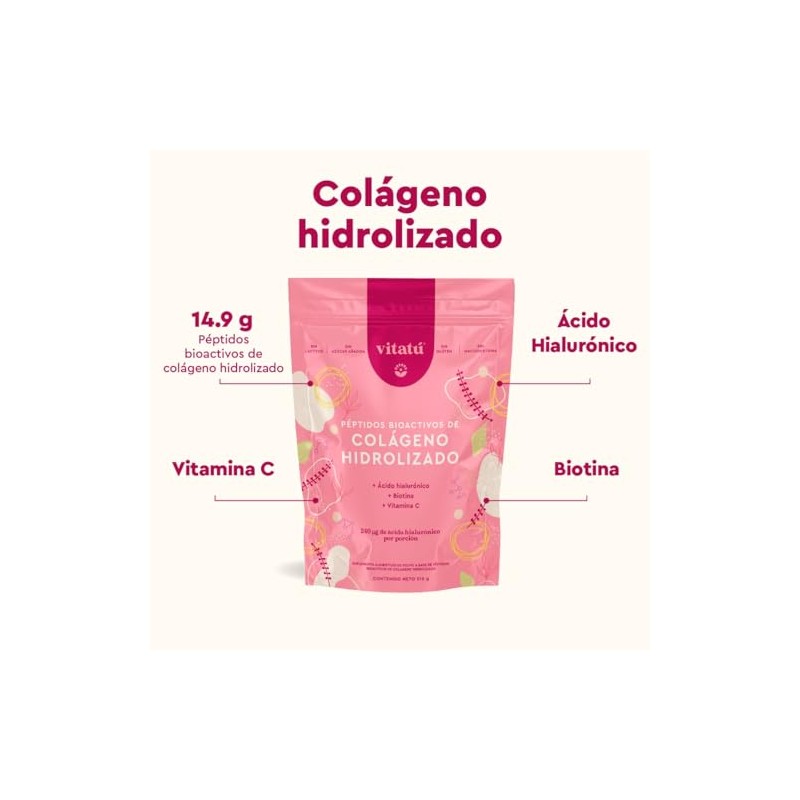 Vitatú | Colágeno hidrolizado con Ácido Hialurónico, Biotina, y Vitamina