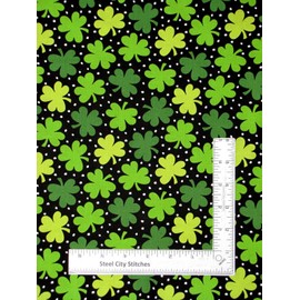 FlashPhoenix Quality Sewing Fabric – St Patricks Fabric Clover Shamrock Black Threes A Charm Cotton by The Yard Size: 36" x 44" Inches