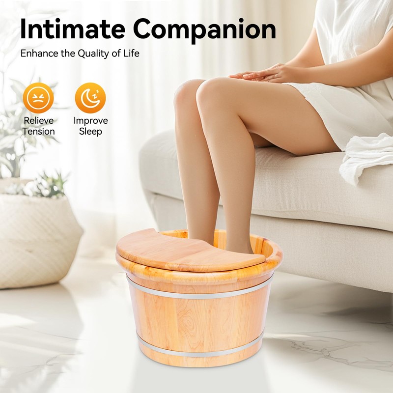 9.84In Tall Foot Basin Wooden Bucket with Lid and Massage