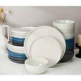 Metflavor Stellar Plates and Bowls Sets Dishes Set for 8 Handpainted Dinnerware Sets 24 Pieces, Speckled Ceramic Plate Set Scratch Resistant Microwave & Dishwasher Safe(Galaxy Mist)