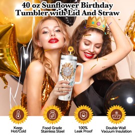 Birthday Gifts Tumbler for Women,Happy Birthday Gift Cup,Birthday Blessing Insulated Drinkware with Lid Straw,Sunshine Birthday Present Ideas for Mom Sister Grandma Daughter,40oz