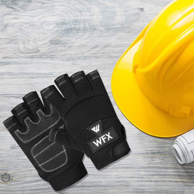 WFX Tough Fingerless Performance Gloves Protection Work Gloves, Padded Palm,