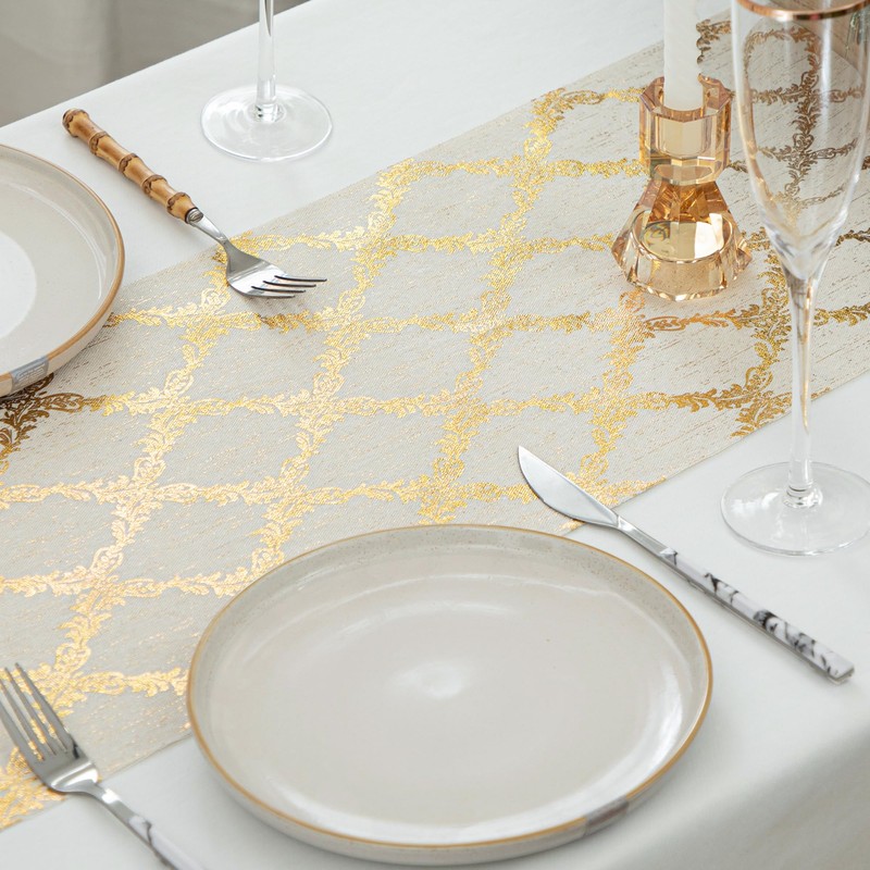 Yeahshion Gold Table Runner Metallic Vine Pattern 28cm x 5m