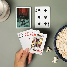 Lantern Press Up North, Wisconsin, Deer and Cabin in Winter, Woodblock (52 Playing Cards, Poker Size Card Deck with Jokers)