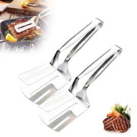 Stainless Steel Grill Tongs Spatula,Double-Sided Multipurpose Cooking Tool for BBQ, Flipping Steak, and Kitchen Use, Heavy-Duty Grill Clamp with Non-Slip Handle (2pcs)