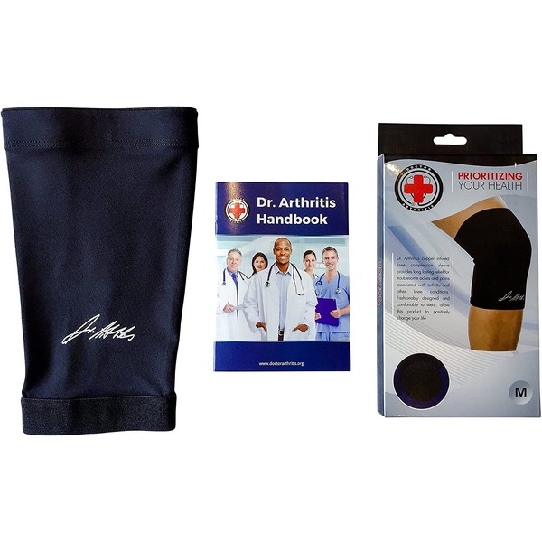 Doctor Developed Copper Knee Brace & Knee Compression Sleeve Doctor Written Handbook -guaranteed relief for Arthritis, Tendonitis, Injury recovery, Knee support, Running & Weightlifting (M)