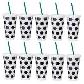 10 tazas de fútbol de plástico con tapas y pajitas, taza de bebida deportiva reutilizable de 24 onzas para regalos de fiesta de fútbol