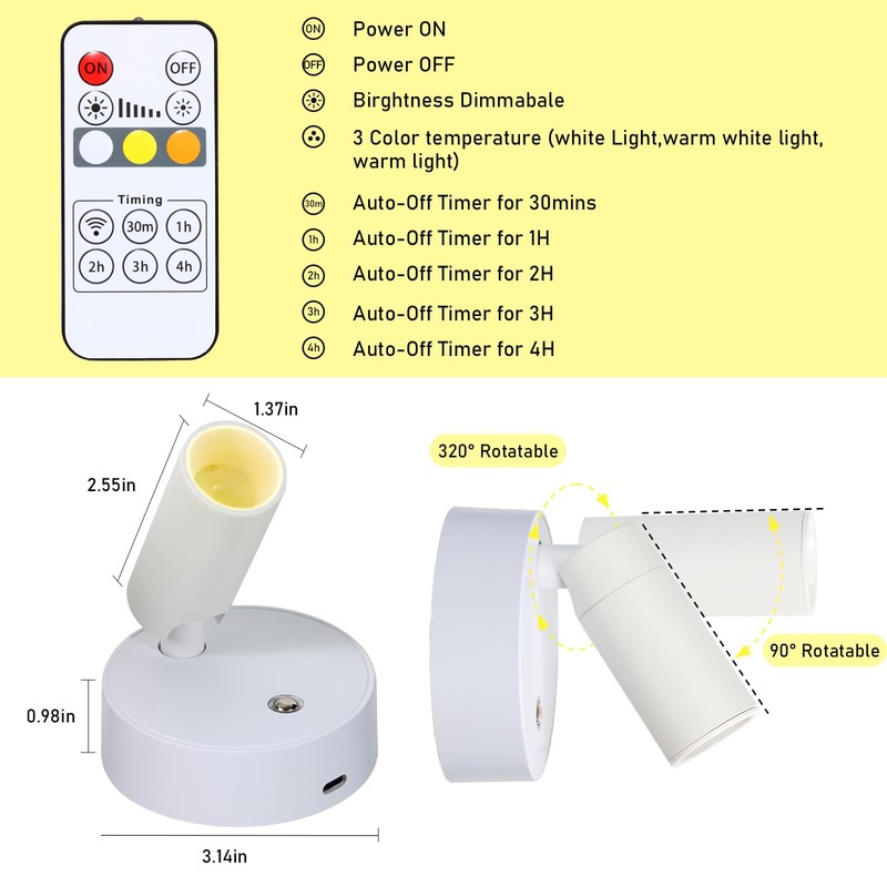 VIGMOJ LED Wireless Spotlights with Remote Up Lights Indoor Dimmable