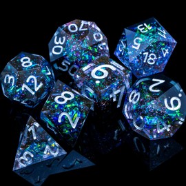 ARUOHHA DND Resin Dice Set Handmade Lightning D&D Dice Set with Box, 7 Pcs Black Blue Sharp Edge Polyhedral Dice Dungeons and Dragons Role Playing Game D and D Glitter Inclusions Dice D20 D12 D6