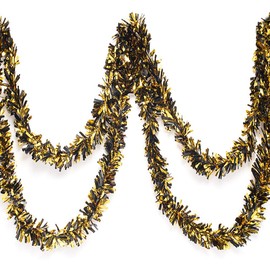 Anderson's Black and Gold Metallic Tinsel Twist Garland 4 inches Wide x 25 ft Long