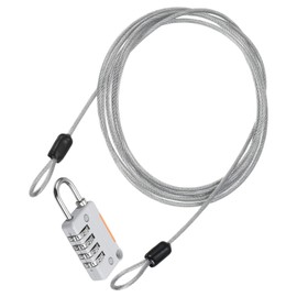 TOP-VIGOR Security Steel Cable with 4 Digit Combination Lock, 6.5Ft Coated Safety Wire Rope Double Loop Padlock, Flexible Security Cable Luggage Lock for Outdoor Travel Luggage, Gray
