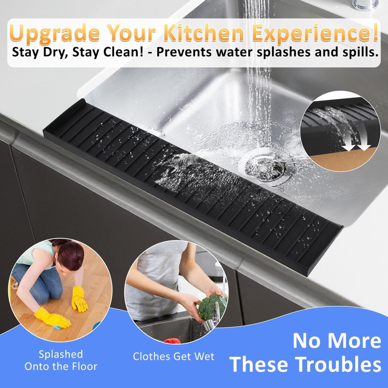 AyNirser Sink Edge Protector with Suction Cup 4"x20", Silicone Sink
