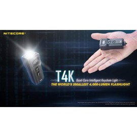 Nitecore T4K Type-C Rechargeable Keychain XP-L2 Flashlight - 4000 Lumen, Eco-Sensa Type-C USB Charging Cable Included