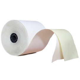 BuyRegisterRolls 2 Ply Carbonless Rolls 3 X 100 Feet Carbonless White/Canary (50 Rolls - 1 Case) Kitchen Printer Paper Rolls With Honey Comb Core