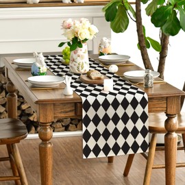Black and White Diamond Table Runner Tea Themed Party Decor Picnic Holiday Checkered Table Cover Black and White Decorations for Simple Life Home Party