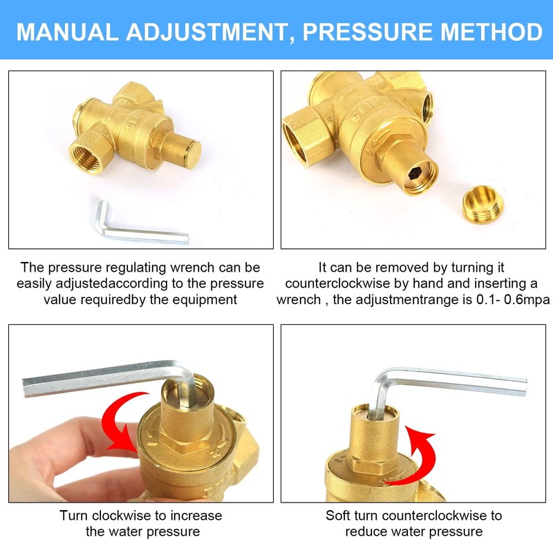 Water Pressure Regulator 1/2 inch with Gauge, Made of 100%